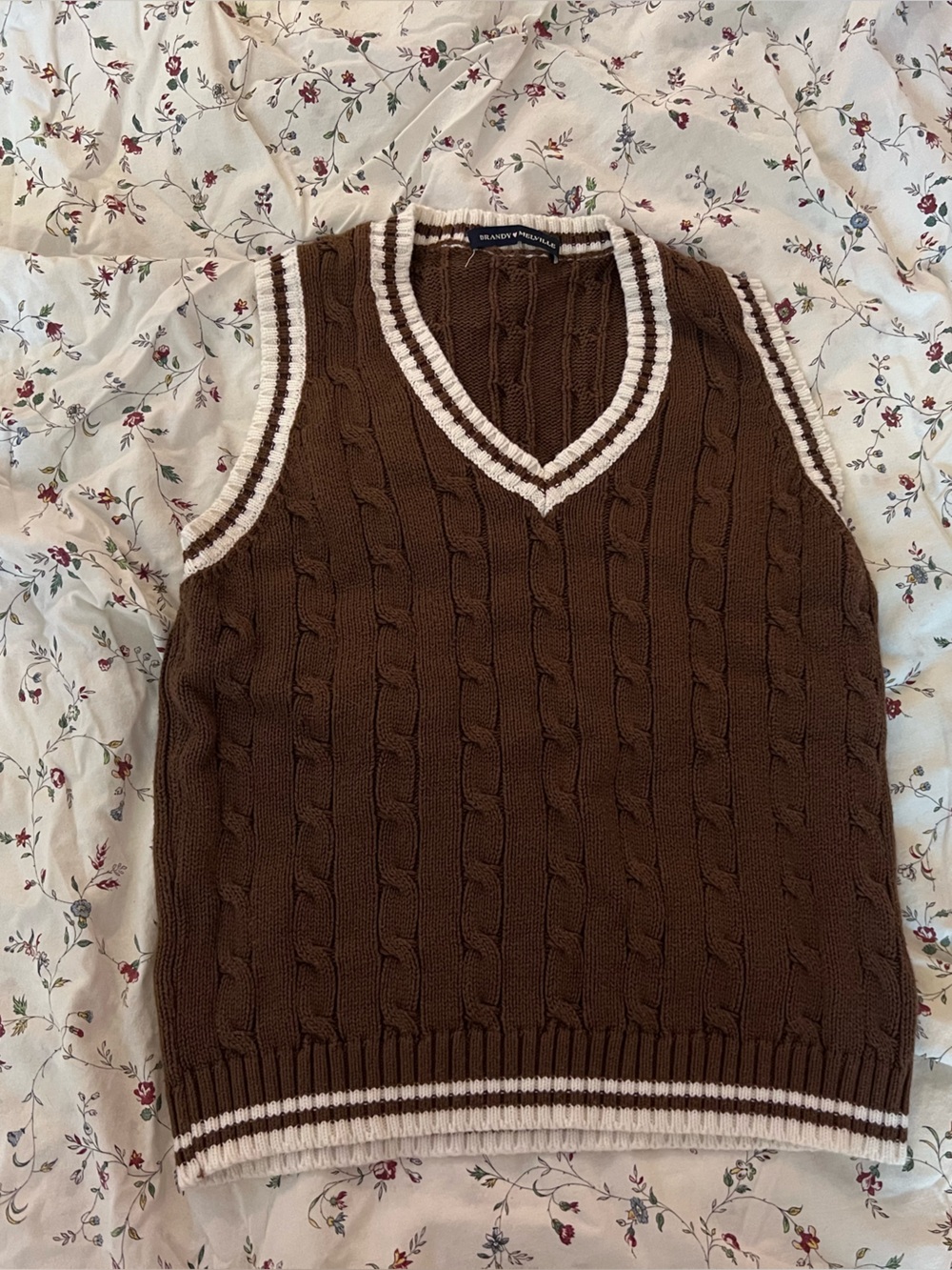 Brandy Melville Brown Cable-Knit V-Neck Sweater Vest